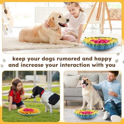 Snuffle Mat for Dogs, Adjustable Interactive Puzzl-e to-y Slow Feeder, Encourages Natural Foraging Skills, Pet Enrichment Toys for Small to Large Dogs, Reduce Anxiety, Boredom (Rose Red + Yellow)