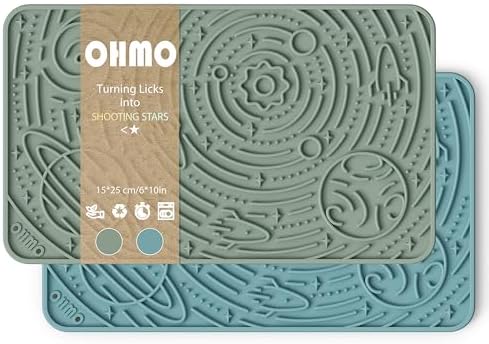 OHMO Lick Mat for Dogs&Cats, Space Pattern, 6×10", 2pcs, Light Blue&Sage Green
