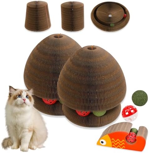 Cat Toys for Indoor Cats, Kitty Magic Organ Scratching Board, Reversible Interactive Cat Toys Scratching, Cardboard,Kitten Scratcher Pads with Catnip Ball(2PCS)