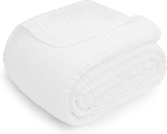 Comfy Cubs Adult Muslin Blanket 50x60” Throw Swaddle Blankets, White | 6 Layer Soft, Breathable & Lightweight Muslin Adult Blanket - Machine Washable & Designed in the US Bedding for All Seasons