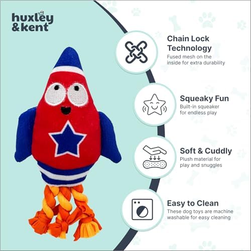 Huxley & Kent Funny Dog Toy w/Squeaker – Power Plush Squeaky Dog Toys for Small Dogs – Durable Small Stuffed Animal for Indoor Play & Fetch - Tiny Tuff Rocket Man