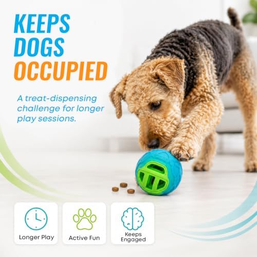 GURU Pet: Pocket Ball - Medium - Blue & Green Dog Toy, Interactive Bone & Treat Holder Ball, 3.7" Durable Chew, Squeaks-Floats, Water Play-Fetch-Roll