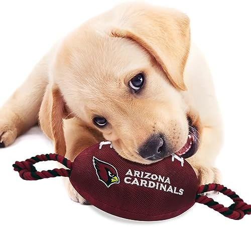 Pets First NFL Arizona Cardinals Football Dog Toy, Tough Quality Nylon Materials, Strong Pull Ropes, Inner Squeaker, NFL Team Color
