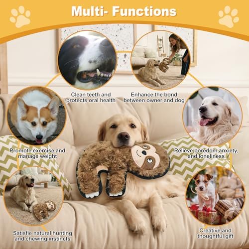 8.66 Inch Brown Sloth Squeaky Plush Dog Toy, Durable Chew Toy for Puppy Teething, Interactive Fetch Toy for Small Medium Large Dogs