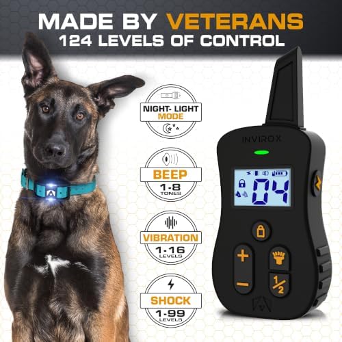 INVIROX Ultra K9 Dog Training Collar with Remote for Large Breeds | Veteran-designed, for Reactive Stubborn or Hard-to-Train Dogs, ¾ Mile Range, Night-Light Mode, Safe Communication