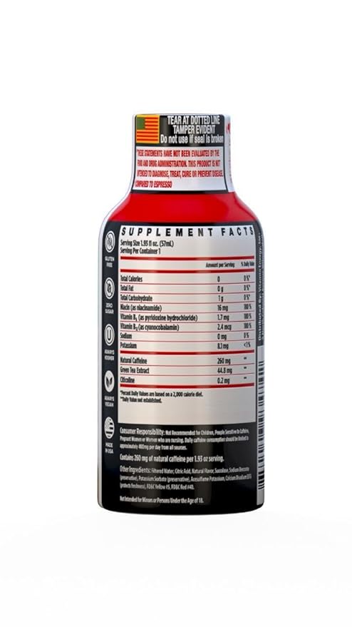 Vitamin Energy Immune+ Extra Strength Energy Shot Fruit Punch 10 Pack, 260mg Natural Caffeine, B-Vitamins, Citicoline, Green Tea, Immunity & Focus Support, Zero Sugar, Gluten-Free 1.93 fl oz