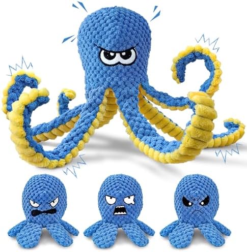 Interactive Dog Toys, 4 Pack Octopus Squeaky Hide And Seek Large Dog Toys | Tough Plush Chew Toy to Keep Them Busy, Tug of War Doggie Toy for Small,Medium and Large Breeds, Puppy Toys Puzzle