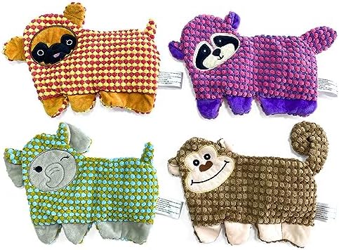 Cute No Stuffing Dog Toy for Small, Medium Breeds, Fun for Indoor Puppies with Soft Squeaker and Crinkle Paper, No Mess Chew and Play (4 Pack)