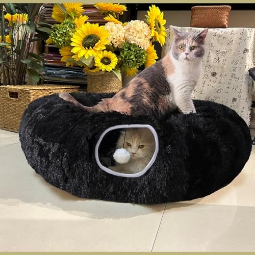 Cat Bed Tunnel Tube Toy Black Plush