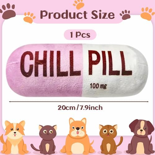 CUweipeng Funny Chill Pill Dog Plush Toy Cat Interactive Squeaky Pet Toy