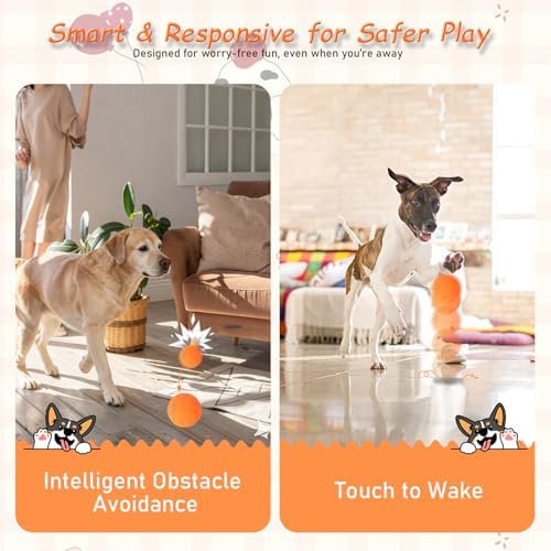 Smart Interactive Dog Toys - Automatic Moving Bouncing & Rotating Dog Ball with E-TPU Material, New Electric Dog Toy USB-C Rechargeable, Active Rolling Balls for Medium-Large Dogs(Orange)
