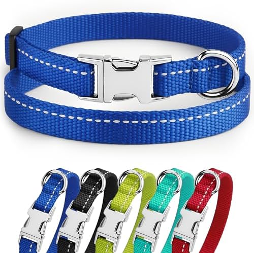 Reflective Dog Collar, Quick-Release Buckle (Blue, 7-11 Inch)
