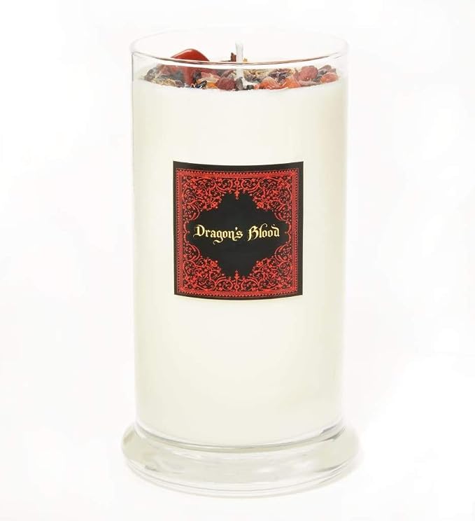 Dragons Blood Candle by New Moon Beginnings - Protection & Grounding - Herb, Flower, & Crystal Candles - Aromatherapy Soy Candle - 21oz Glass Jar