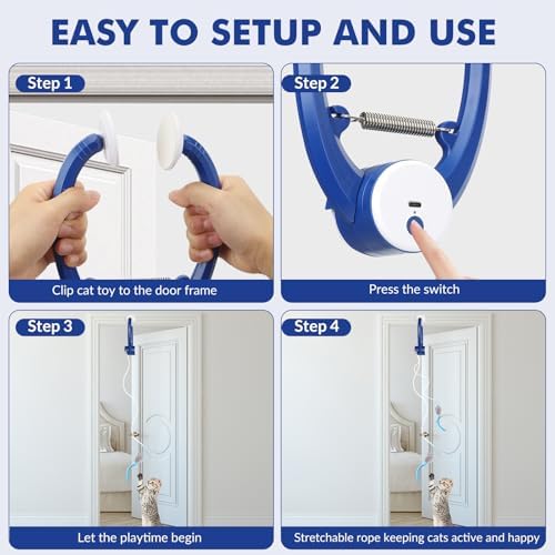 Wortade Automatic Hanging Cat Toy, Electric cat Teaser, Dark Blue