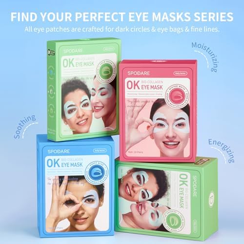 Bio-Collagen OK Eye Mask, Firming & Hydrating Under Eye Patches for Puffy Eyes and Dark Circles, Deep Moisturizing & Soothing Eye Mask for Women and Men - 6 Pairs, Happy Blue