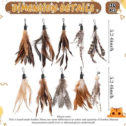 Leitee 30 Pcs Cat Feather Toys Bulk Wand, Classic Color, Reed Flower