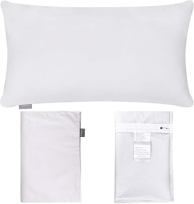 Thmyo 4-Pack 100% Cotton Lumbar Comfortable Solid Decorative Throw Pillow Case Rectangle Cushion Cover DIY Throw Pillowcase for Sofa Bed(Only Covers,Not Pillow Shams)(12x20inch/30x50cm,White)