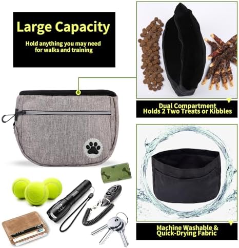 Large 7 Cup Dog Treat Pouch with Clicker,Treat Pouches for Pet Training,Crossover Self-Closing Bag,Built-in Poop Bag Dispenser, 46“ Free Hand Waist Belt for Walks/Oxford Fabric/double pocket(Blue)