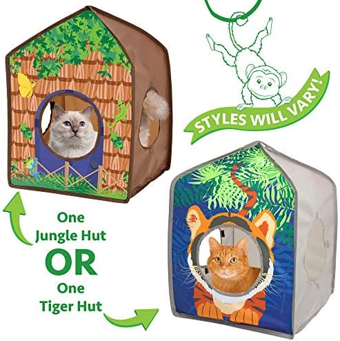 Kitty City Safari Jungle Tiger Pop-Up Cat House, Collapsible Indoor Cat Hideout with Peekaboo Openings, Lightweight Foldable Cat Playhouse