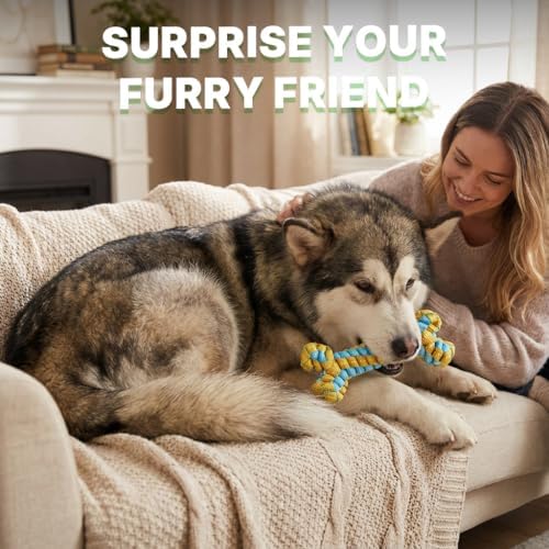 Dog Chew Toys, Knot Rope Dog Braid Bone Toy, Glow in the Dark Dog Toys
