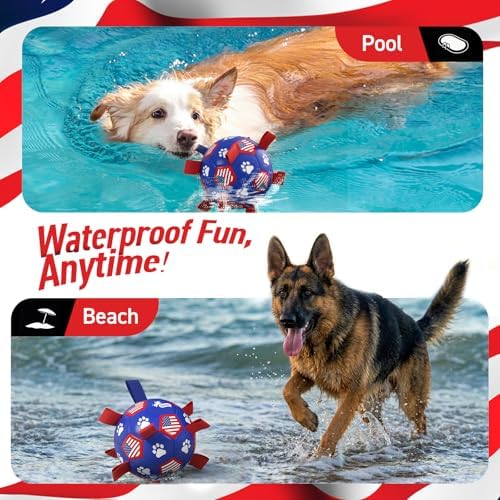 QDAN Dog Balls with Straps, Large Herding Balls for >90lbs Dogs, Soccer Toy | 9 Inch Soccer Ball for Dogs with Tabs for Outside Play, High Energy Dogs to Keep Them Busy, Interactive Tug Toy for Training