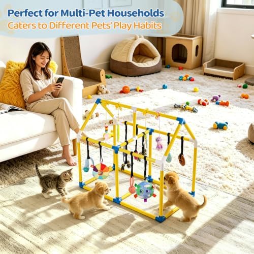 Liitrton Puppy Play Gym for Small Dogs & Kittens, Large PVC Yellow Frame
