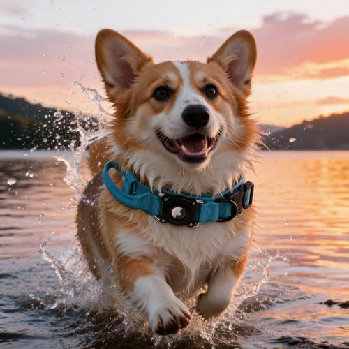 Tactical Dog Collar, Adjustable Military Training Nylon Dog Collar with Control Handle and Heavy Metal Buckle for Medium and Large Dogs, with Smart ID tag and Airtags Case (Blue,M)