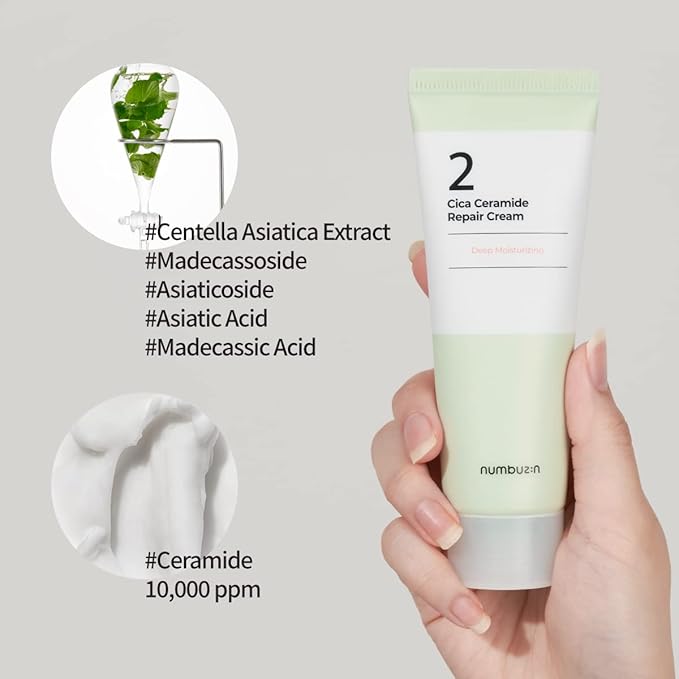 numbuzin No.2 Cream | Cica Ceramide Repair Cream | Ceramide, Centella Asiatica | Hydrating, Calming, Strengthen Skin Barrier, Deep Repair, Recovery | All Skin Types | 2.02 fl. oz.