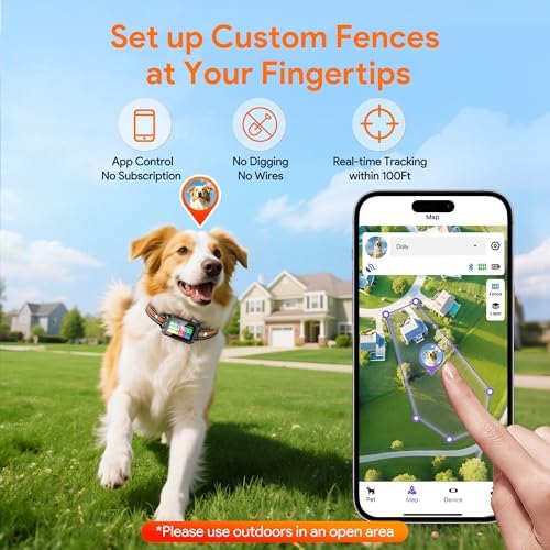 Meowant GPS Wireless Dog Fence & Dog Training Collar with Remote & Free APP, 82-7000ft Adjustable Range Electric Fence, 3 Training Modes, Waterproof LCD Collar for Dogs 10 Lbs+ Outdoor,Blue