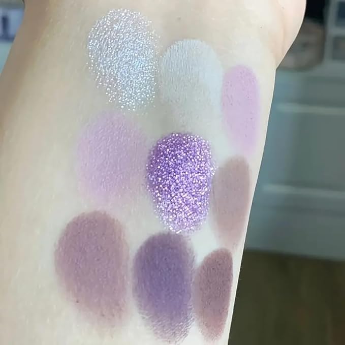 URQT Lavender Whisper Eyeshadow Palette – 9 Soft Lilac & Cool Purple Shades with Matte & Glitter Shimmer Finishes, Blendable Formula for Romantic Everyday Looks