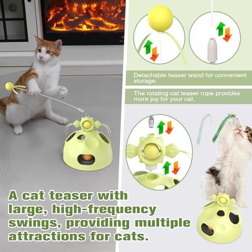 Sedioso Cat Toy, 4-in-1 Cat Interactive Toys for Indoor Cats, Hide and Seek Cats Toys, Spinning Toy and Kitty Food Dispenser Feeder Treat Dispensing Feeding Toy (Green)