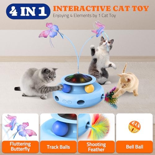 Pawtners Cat Toys, Automatic Interactive Kitten Toys for Indoor Cats, Blue