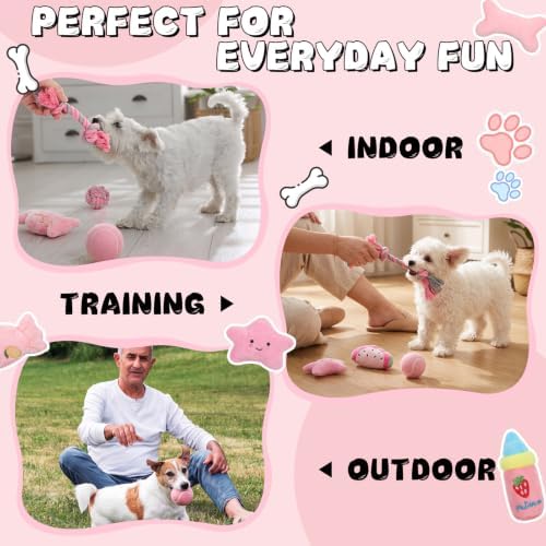 50 Pcs Plush Interactive Dog Toys 8 x 9 cm, Ocean Themed Set, Small Puppy Toys for Indoor Interactive Fetch, Multicolor (Pink)