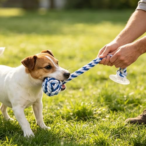 Dog Rope Toy with Suction Cup Interactive Tug of War Toy 2Pcs
