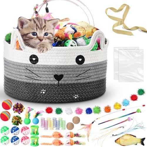 Zopeal 76 Pcs Cat Storage Basket Gift Toys Set, Grey