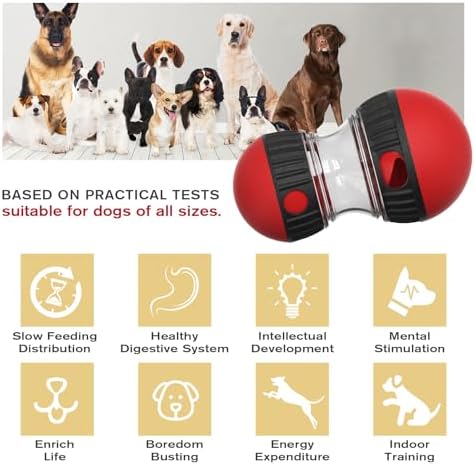 Cognitive Dog Toys,Slow Feeder Interactive Toys,Mushroom Dog Food Dispenser,for Small Dogs,Treat Dispenser Food Puzzle Ball for Mental Stimulation, Red Color
