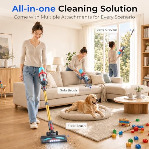 Cordless Vacuum Cleaner, 600W 55KPa Max 75mins Stick Vacuum for Pet Hair | LED Smart Display, Anti-Tangle Brush, 2.5H Fast Charge, 1.5L Dust Cup, 2 Rollers, Handheld Cleaning for Hard Floors, Carpet