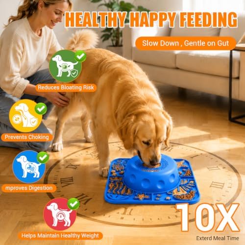 2-in-1 Slow Feeder Dog Bowl with Rolling Ball, Large Silicone Dog Lick Bowl