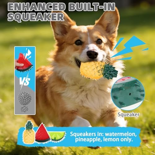 Cooling Chew Toys, 6 Pack Freezable Teething Toy Set for Puppies, Chew Toys Squeaky Fruits & Dessert Shapes Dog Toys, Frozen Dog Teethers for Small Medium Breeds,Summer Interactive Treat Tools