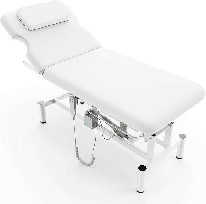 Dolonm 2 Motors Electric Massage Table, Hydraulic Electric Lift Adjustable Backrest and Height Lifting for Treatment, Physical Therapy, Spinal Massage, Facial Spa, Waxing, Tattooing - White