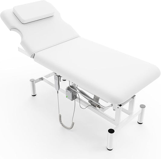 Dolonm 2 Motors Electric Massage Table, Hydraulic Electric Lift Adjustable Backrest and Height Lifting for Treatment, Physical Therapy, Spinal Massage, Facial Spa, Waxing, Tattooing - White