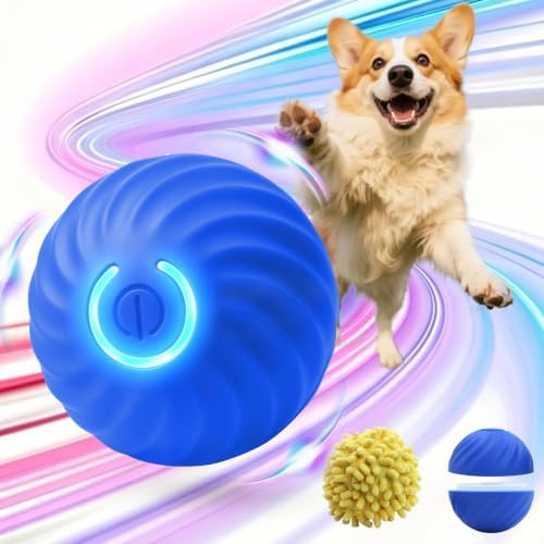 Interactive Dog Ball Toys for Pet Dogs,Smart Electric Small Medium Dog Toys to Keep them Busy,Automatic Rolling Jumping Balls with 2 Cover for Dogs,Rechargeable Balls,Not for Aggressive Chewers,Blue
