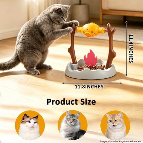 Campfire Rotating Chicken Cat Treat Dispenser Toy, Interactive Slow Feeder Cat Food Puzzle Toy, Mental Stimulation Kitten Enrichment Toy for Indoor Cats