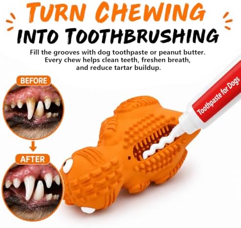 Stuffable Dog Toys for Chewer, Natural Rubber Treat Dispensing Dog Toys, Dog Chew Toy for Medium Dogs, Interactive Puzzle Dog Toy, Tough Dinosaur Treat-Filling, Teething Cleaning, Fetch & Training