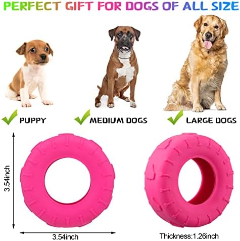 Leitee 3 Pieces Tire Chew Toy Treat Dispenser Indestructible Rubber Toy for Small to Medium Dogs Puppy Aggressive Chewers - Blue, Red, Yellow