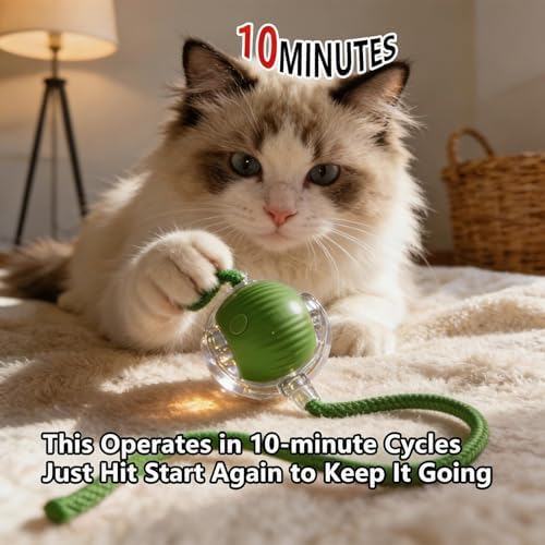 Interactive Smart Wake Pet Ball with Teaser Tail for Cats & Dogs（Green）