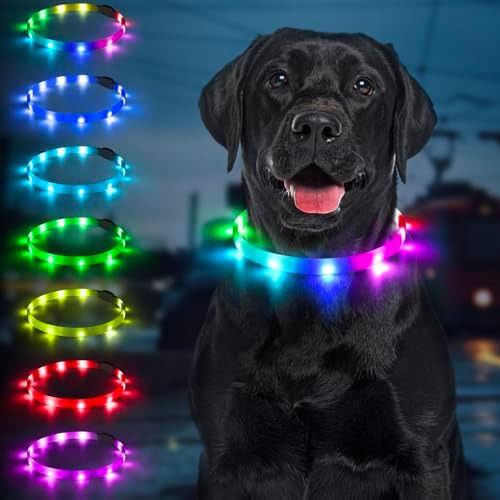 BSEEN Light Up Dog Collar - Silicone LED Dog Collar, Cuttable Lighted Puppy Collar, Glowing Dog Walking Lights for Small Medium Large Collars (Mix Color)