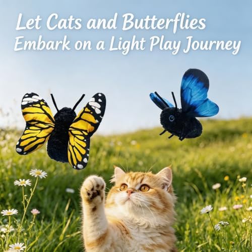 Interactive Cat Toy, Fluttering Electric Bug Cat Toy, with Vibrating Flapping Wings, Touch Activated Rechargeable Auto Motion Kitten Toy, Indoor Cats Self Play (Red Butterfly)