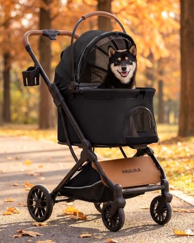 Pet Stroller with Detachable Carrier for Small & Medium Dogs & Cats, Smooth Comfort Ride with Shock-Absorbing Suspension, Foldable Dog Stroller, Compact Storage (Midnight Black)