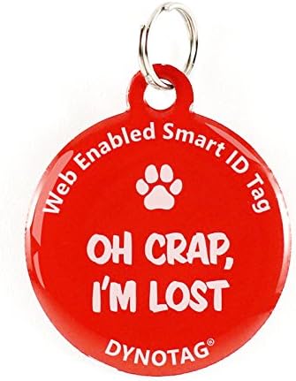 Dynotag Web Enabled Super Pet ID Smart Tag. Deluxe Coated Steel, with DynoIQ & Lifetime Recovery Service. Fun Series (Red:"Oh Crap, I'm Lost")